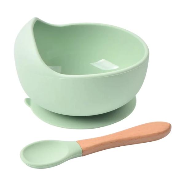 Conjunto de Tigela e Colher de Silicone para Alimentação Do Bebê