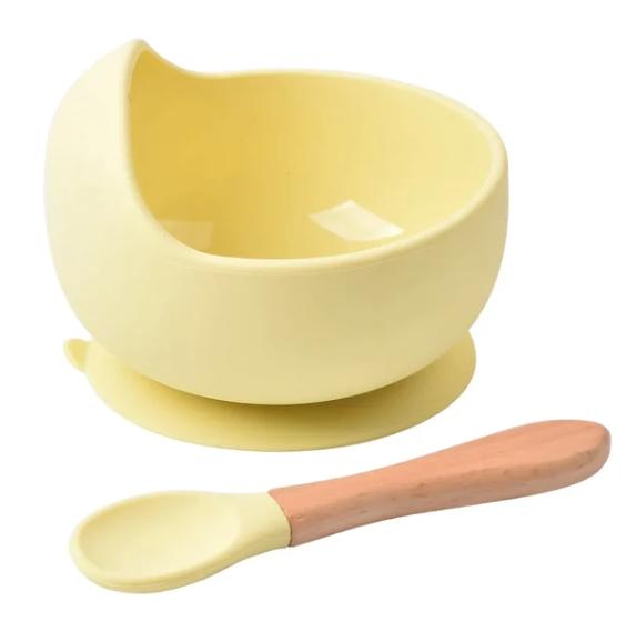 Conjunto de Tigela e Colher de Silicone para Alimentação Do Bebê