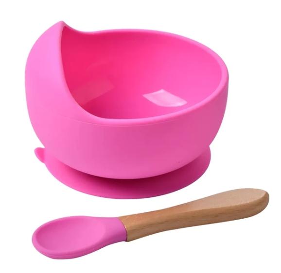 Conjunto de Tigela e Colher de Silicone para Alimentação Do Bebê