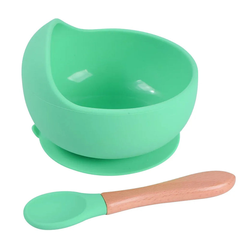 Conjunto de Tigela e Colher de Silicone para Alimentação Do Bebê