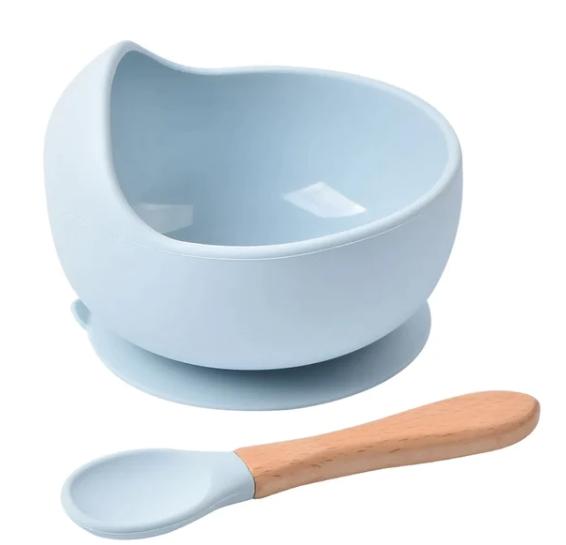 Conjunto de Tigela e Colher de Silicone para Alimentação Do Bebê