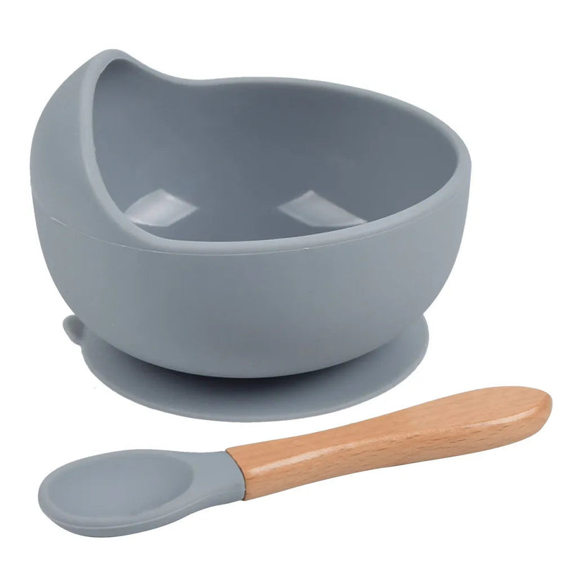 Conjunto de Tigela e Colher de Silicone para Alimentação Do Bebê