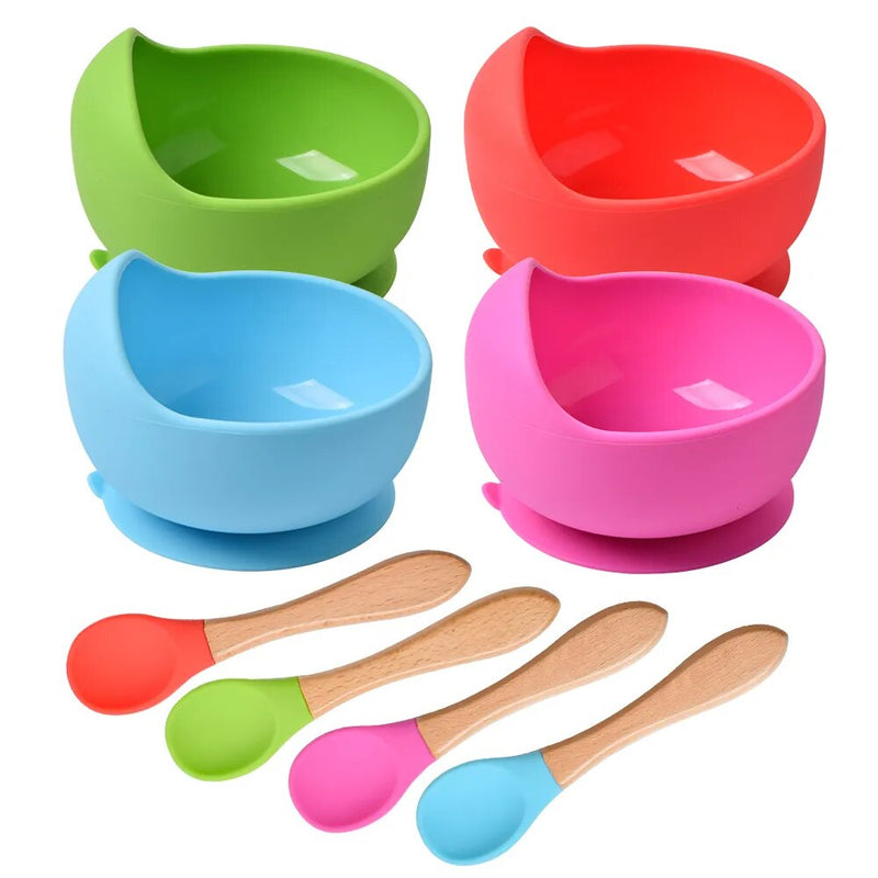 Conjunto de Tigela e Colher de Silicone para Alimentação Do Bebê