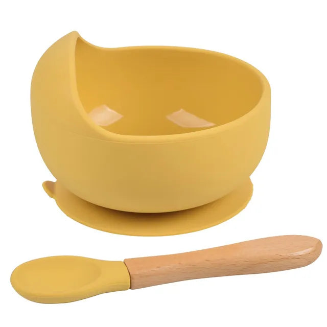 Conjunto de Tigela e Colher de Silicone para Alimentação Do Bebê