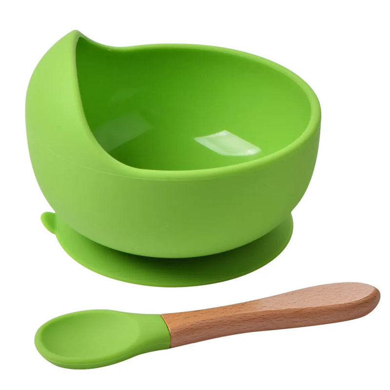 Conjunto de Tigela e Colher de Silicone para Alimentação Do Bebê