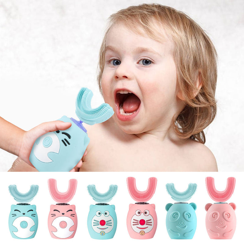 Escova de dentes infantil elétrica de silicone infantil 360 graus automática USB carregando inteligente escova de dentes infantil em forma de U